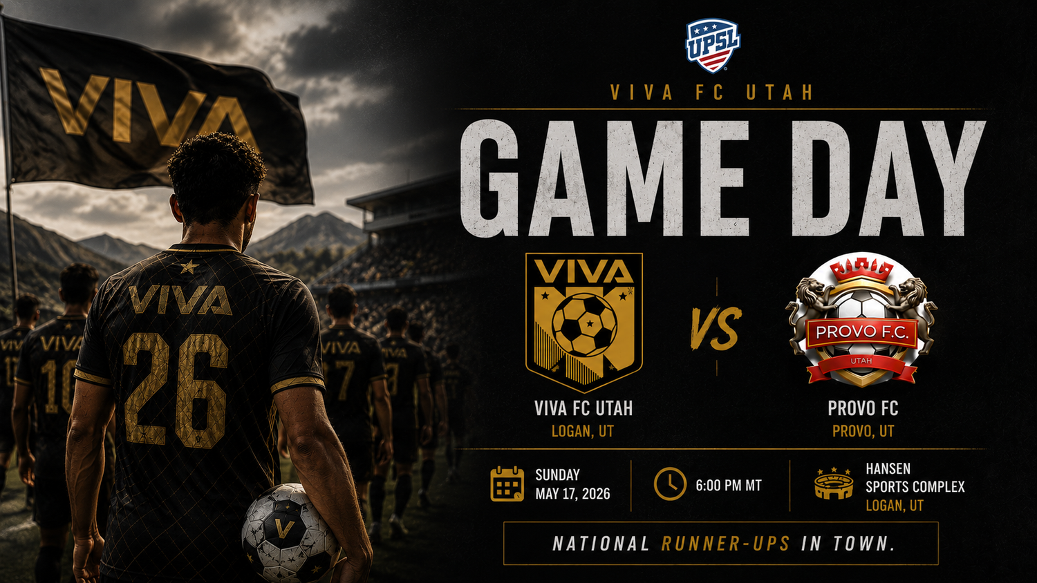 VIVA's black-and-gold club artwork featuring a footballer and club flag
